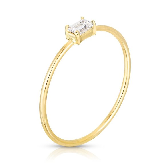 Single Emerald Diamond Ring In 14k Gold - Picture 2 of 7